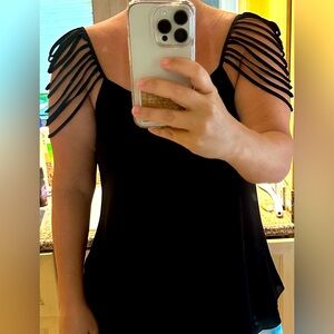 Lost April black silky top with unique cap sleeves